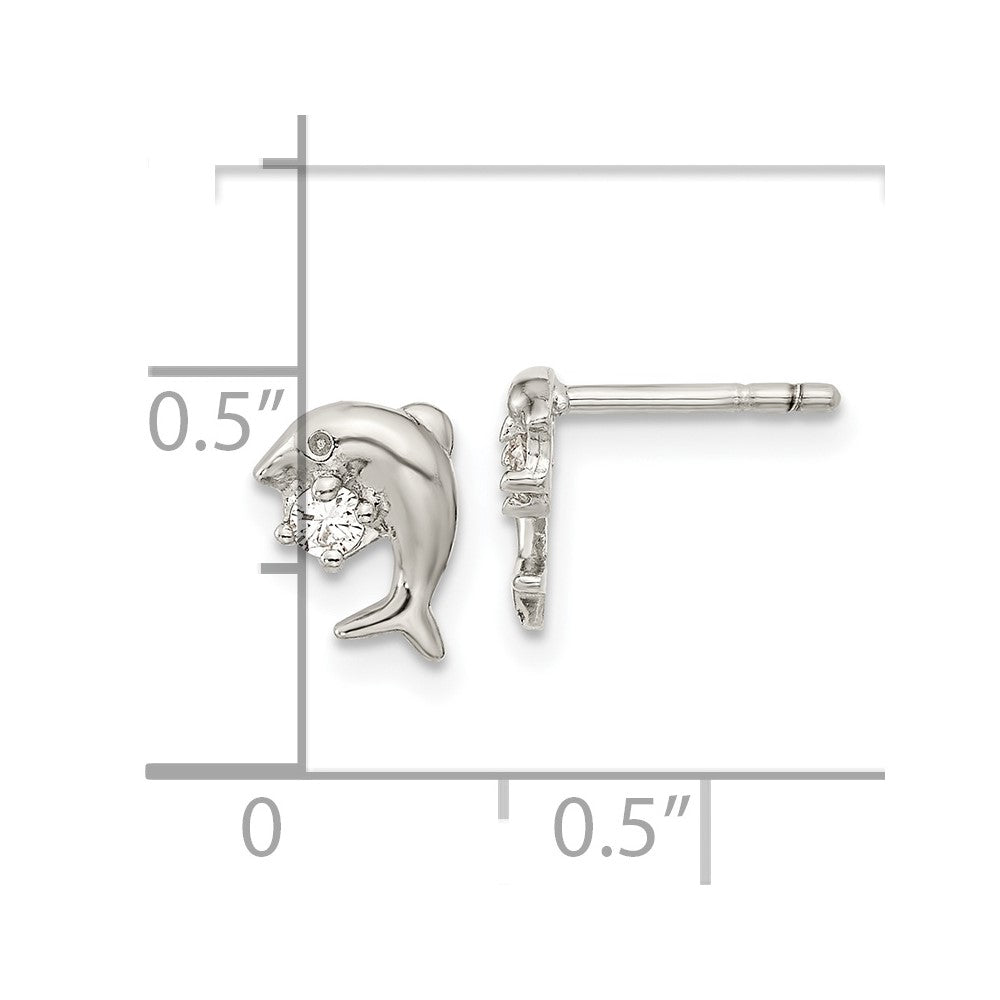 Rhodium-plated Sterling Silver CZ Dolphin Post Earrings