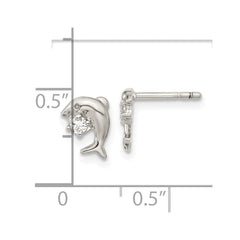 Rhodium-plated Sterling Silver CZ Dolphin Post Earrings