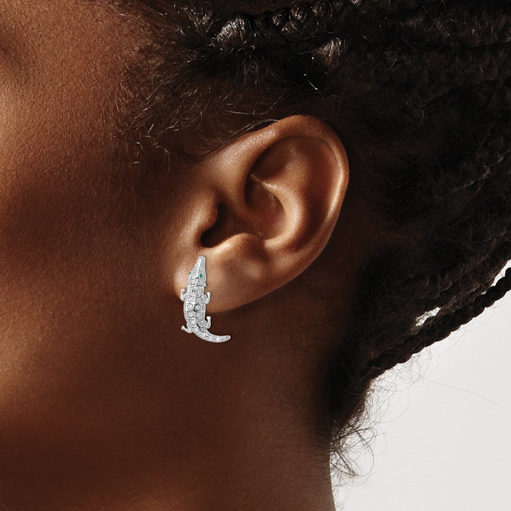 Rhodium-plated Sterling Silver Polished CZ Alligator Post Earrings