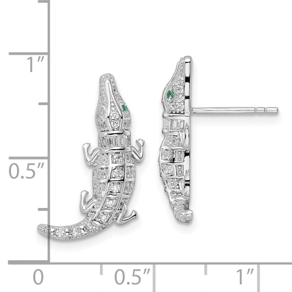 Rhodium-plated Sterling Silver Polished CZ Alligator Post Earrings