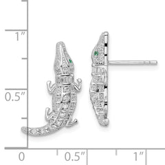 Rhodium-plated Sterling Silver Polished CZ Alligator Post Earrings