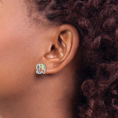 Rhodium-plated Silver Abalone Elephant Post Earrings