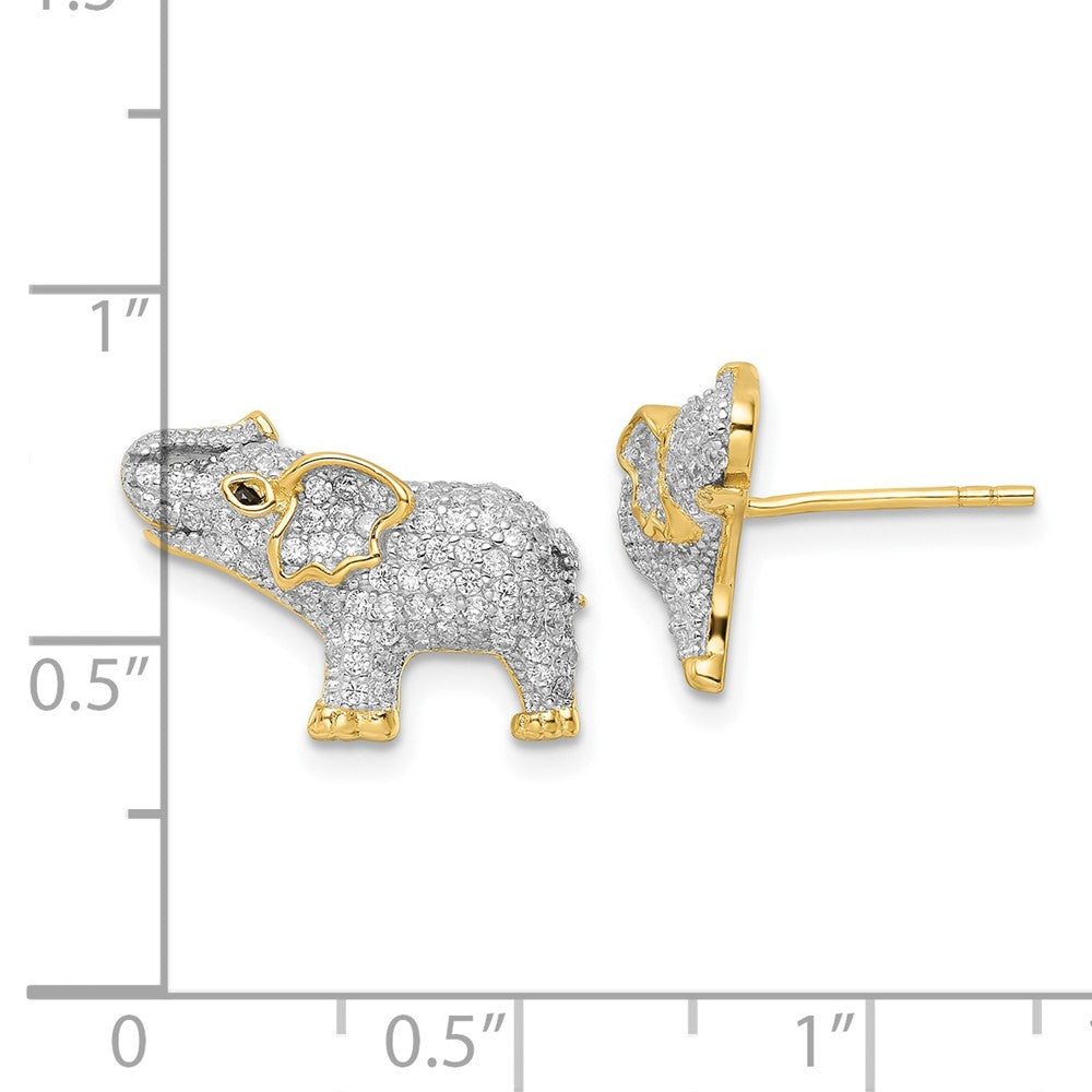 Rhodium-plated Sterling Silver Gold Tone CZ Elephant Post Earrings
