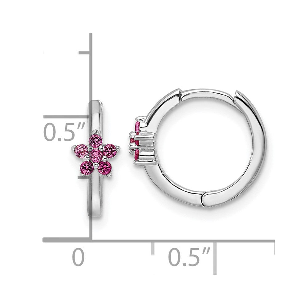 Rhodium-plated Sterling Silver Polished Dark Pink CZ Earrings