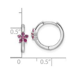 Rhodium-plated Sterling Silver Polished Dark Pink CZ Earrings