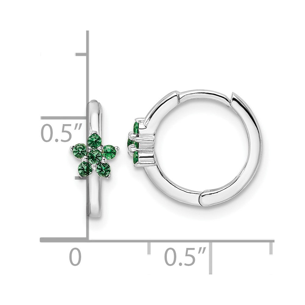 Rhodium-plated Sterling Silver Polished Green CZ Earrings