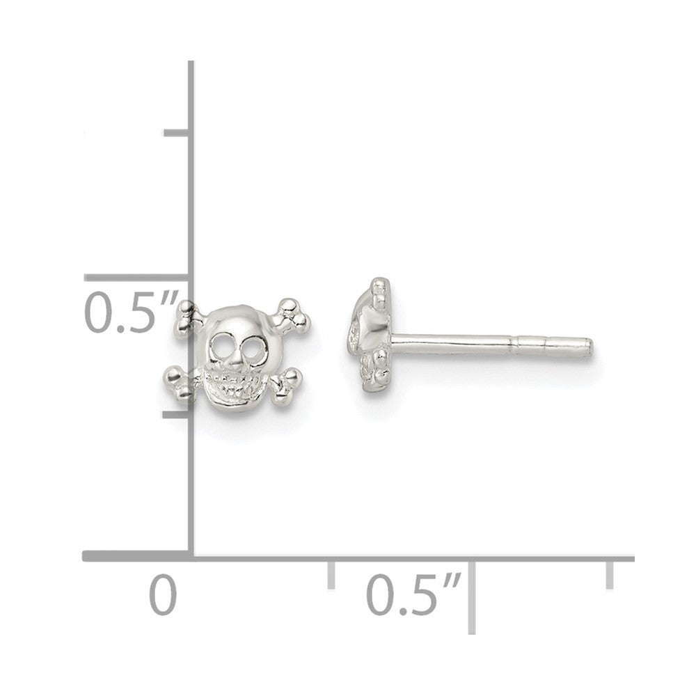 Sterling Silver Polished Skull and Crossbones Post Earrings