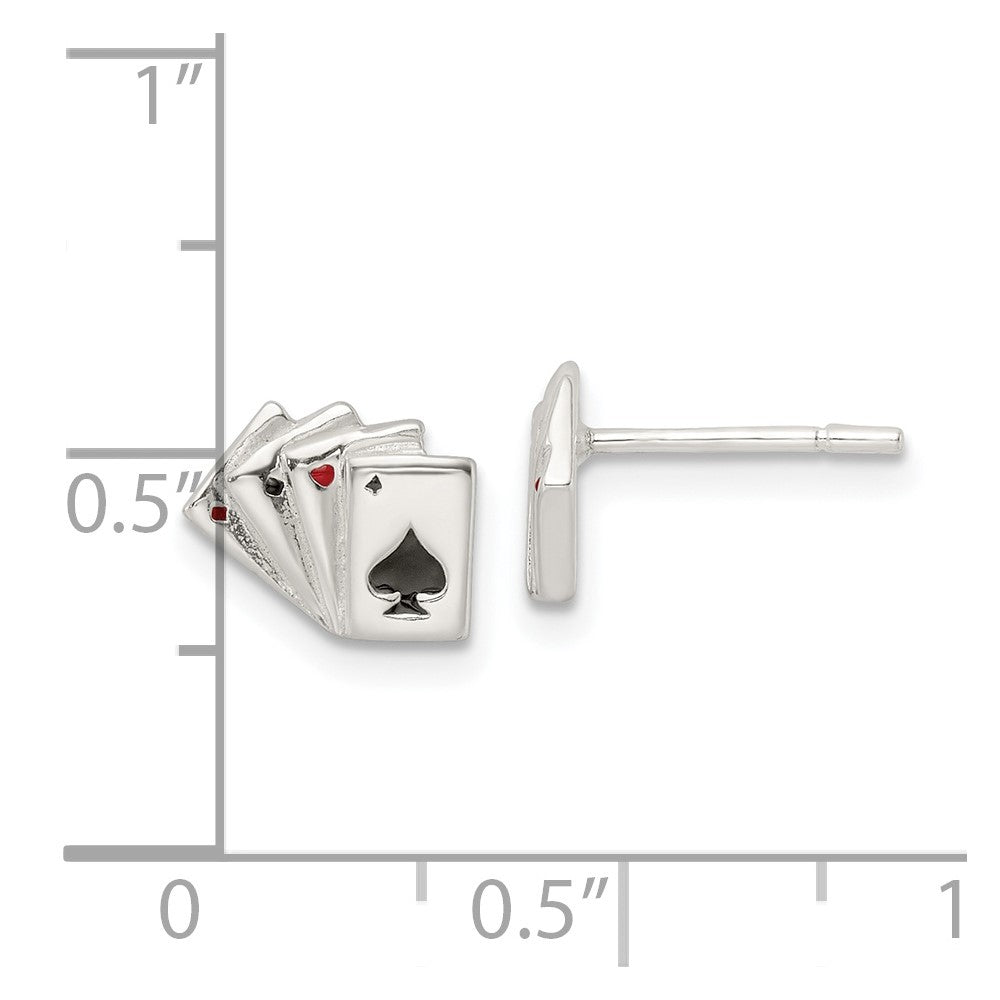 Sterling Silver Polished Playing Cards Post Earrings