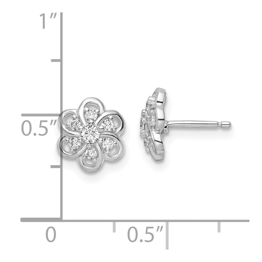 Rhodium-plated Sterling Silver CZ Flower Post Earrings