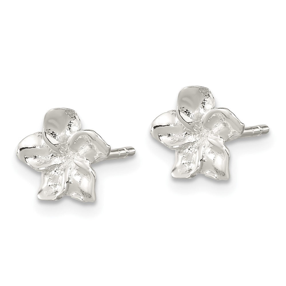 Sterling Silver Polished Plumeria Post Earrings
