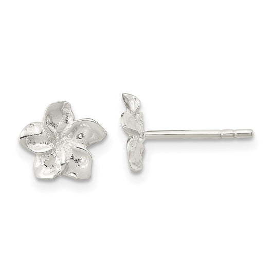 Sterling Silver Polished Plumeria Post Earrings