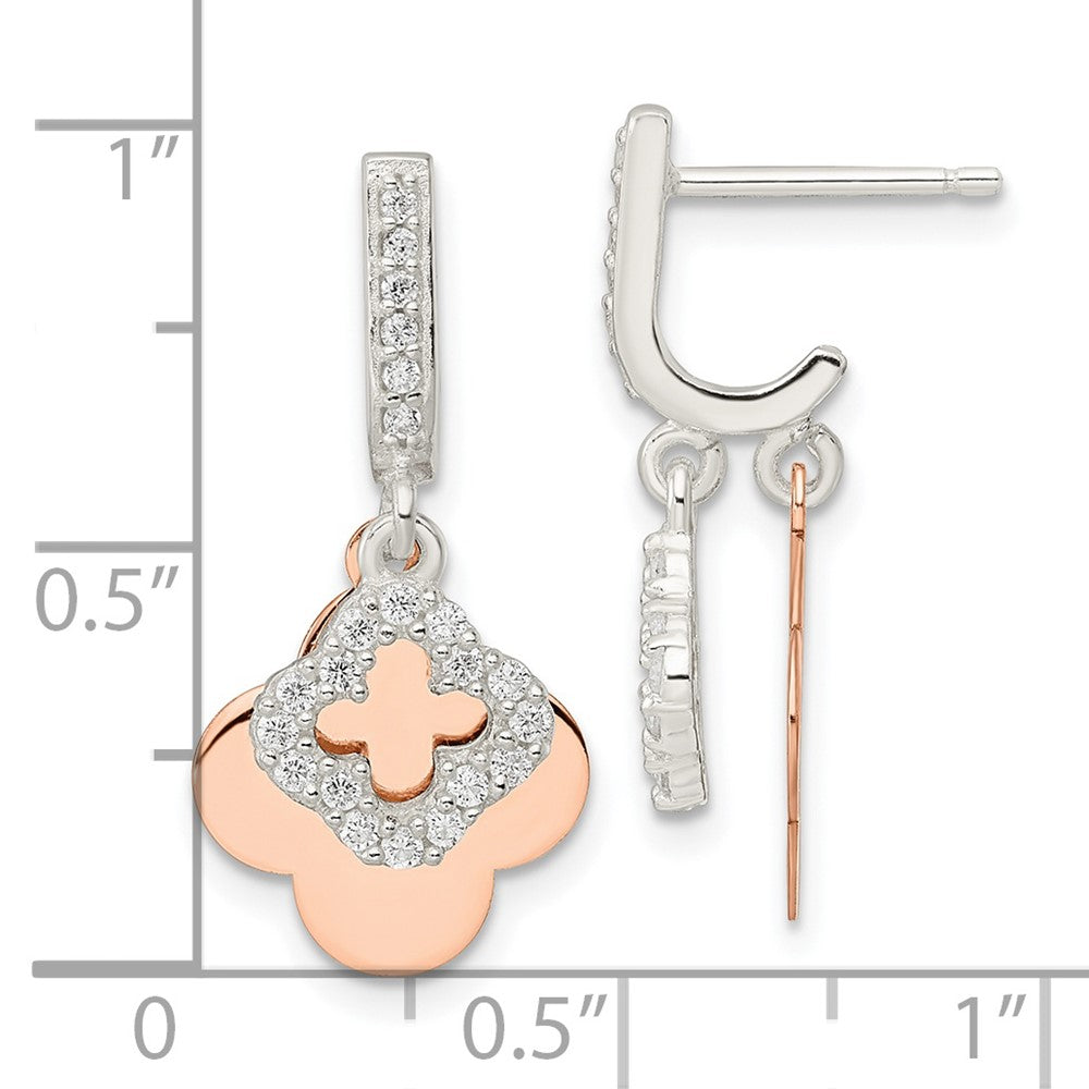 Rose Gold-plated Sterling Silver Quatrefoil CZ Dangle Post Earrings