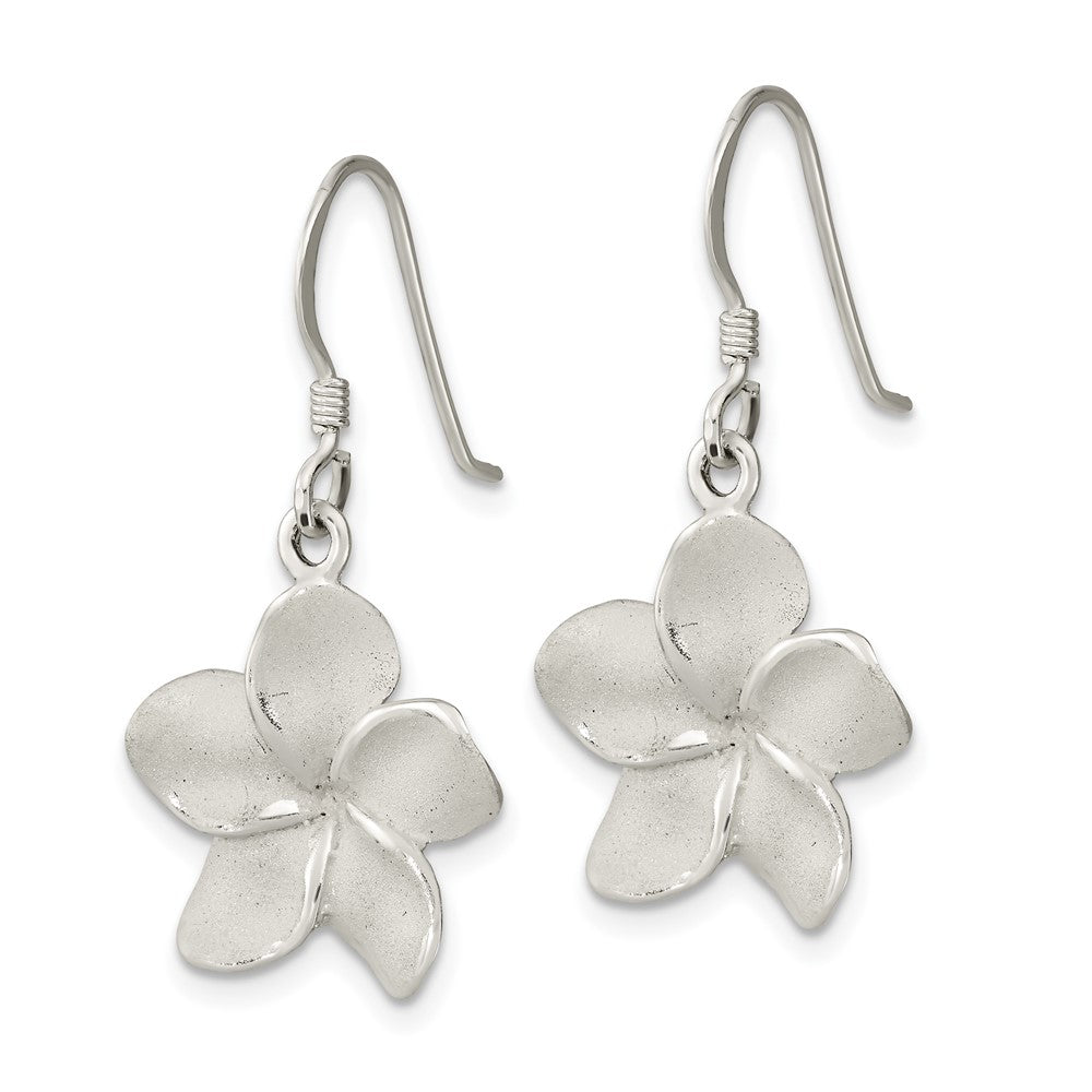 Sterling Silver Laser & Polished Plumeria Shephard Hook Earrings