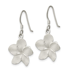 Sterling Silver Laser & Polished Plumeria Shephard Hook Earrings