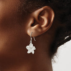 Sterling Silver Laser & Polished Plumeria Shephard Hook Earrings