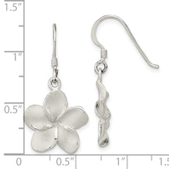 Sterling Silver Laser & Polished Plumeria Shephard Hook Earrings