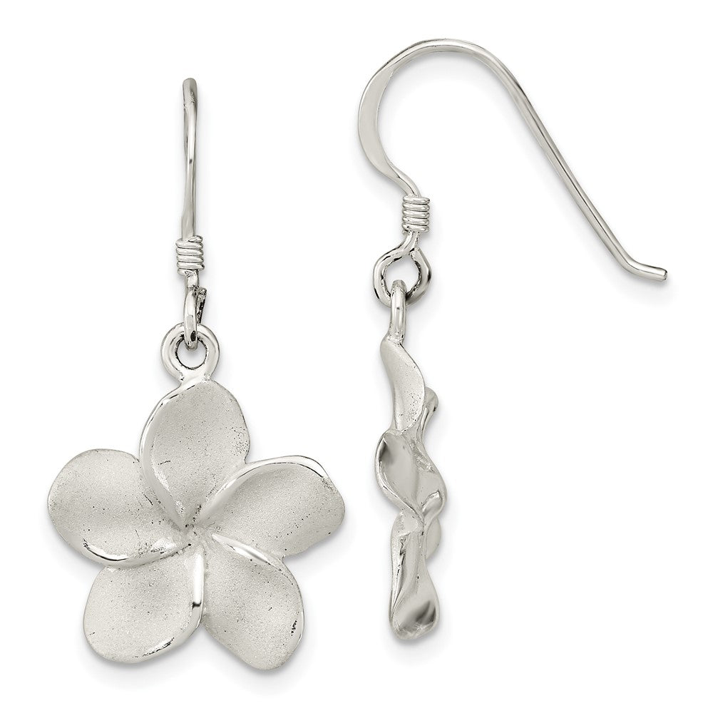 Sterling Silver Laser & Polished Plumeria Shephard Hook Earrings