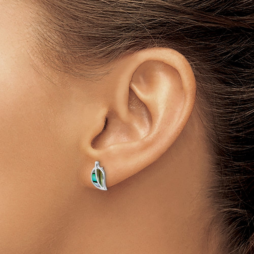 Rhodium-plated Silver Abalone Leaf Post Earrings