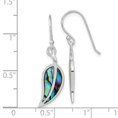 Rhodium-plated Silver Abalone Leaf Shephard Hook Earrings