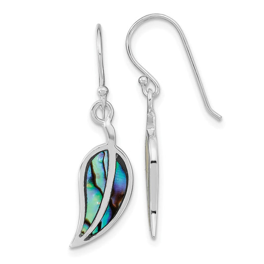 Rhodium-plated Silver Abalone Leaf Shephard Hook Earrings