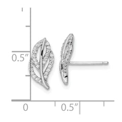 Rhodium-plated Sterling Silver Polished CZ Leaf Post Earrings