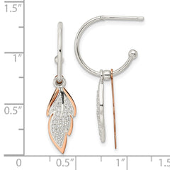Rose Gold-plated Sterling Silver Leaves CZ Hoop Post Earrings
