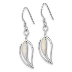 Rhodium-plated Sterling Silver Polished MOP Leaf Shepherds Hook Earrings