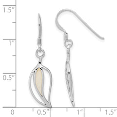 Rhodium-plated Sterling Silver Polished MOP Leaf Shepherds Hook Earrings