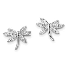 Rhodium-plated Sterling Silver CZ Dragonfly Post Earrings