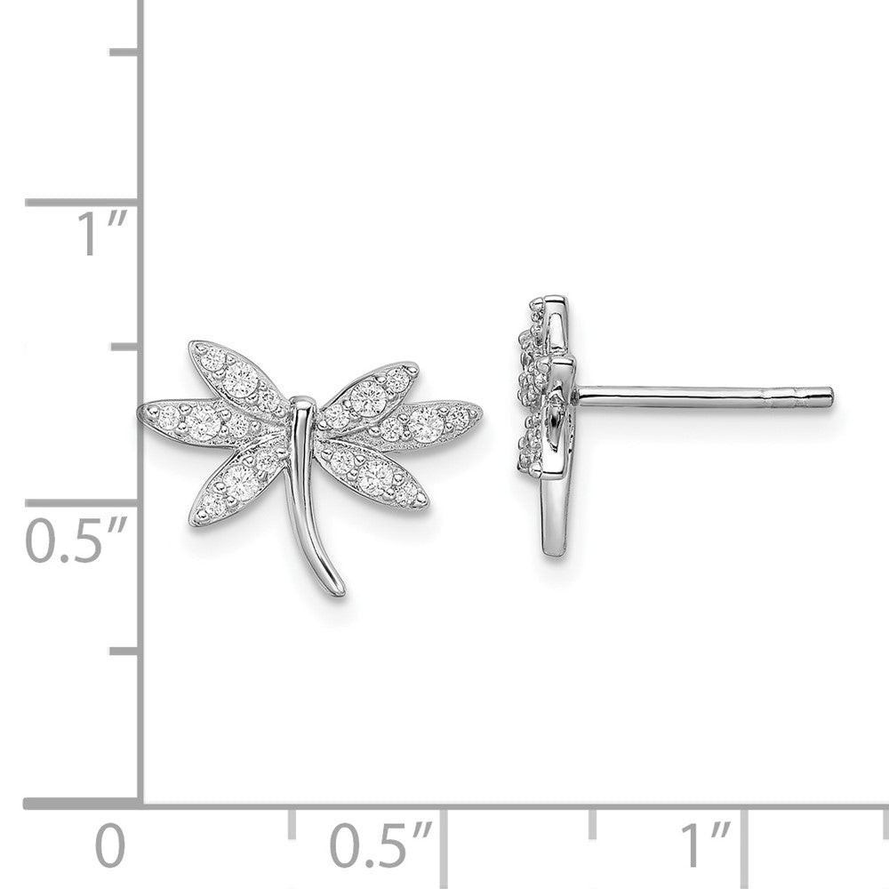 Rhodium-plated Sterling Silver CZ Dragonfly Post Earrings