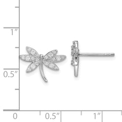 Rhodium-plated Sterling Silver CZ Dragonfly Post Earrings