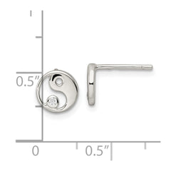 Sterling Silver Polished CZ Yin Yang Post Earrings
