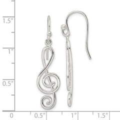 Sterling Silver Polished Treble Clef Dangle Shepherd Hook Earrings