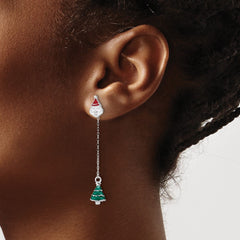 Rhodium-plated Silver Enameled Crystal Santa Tree Post Earrings