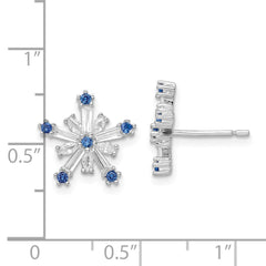 Rhodium-plated Sterling Silver Polished Blue & White CZ Snowflake Post Earr