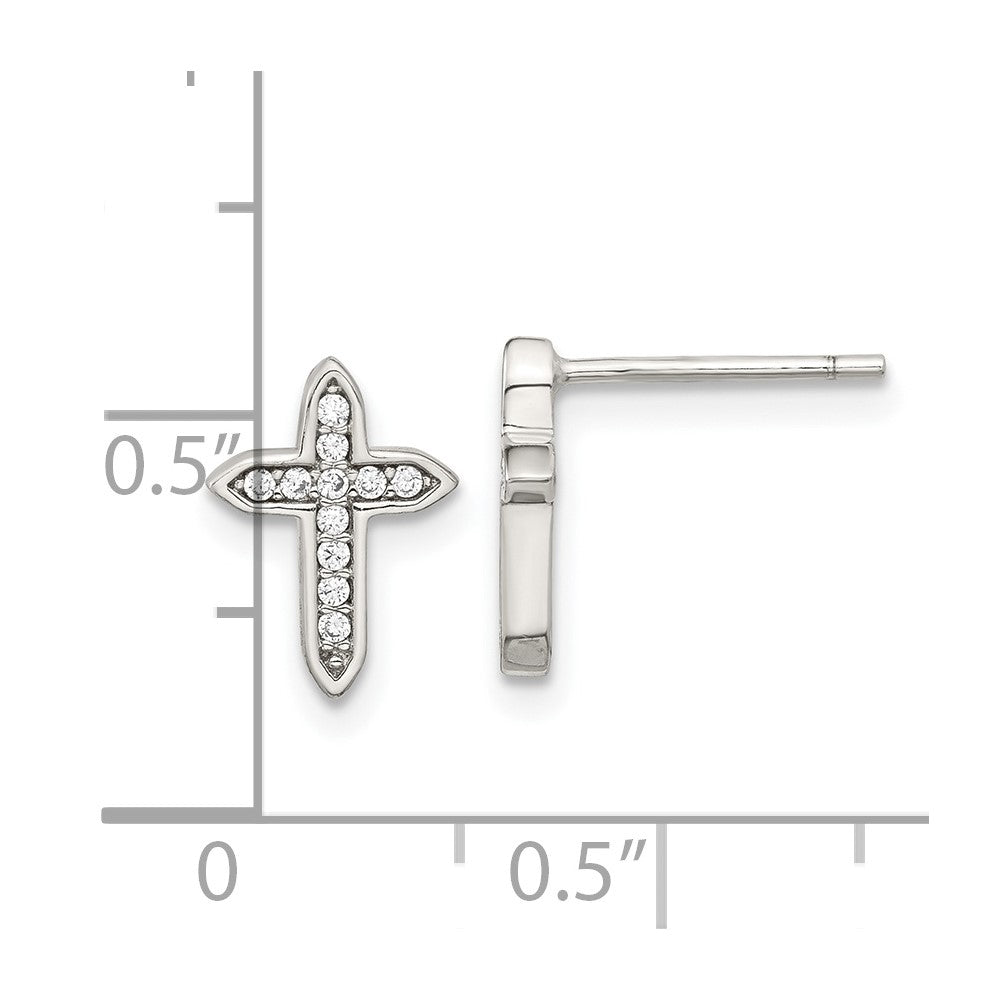Rhodium-plated Sterling Silver CZ Cross Post Earrings
