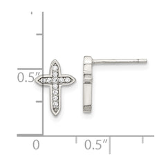 Rhodium-plated Sterling Silver CZ Cross Post Earrings
