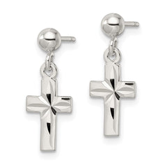 Sterling Silver Polished and Diamond-cut Cross Dangle Post Earrings