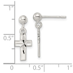 Sterling Silver Polished and Diamond-cut Cross Dangle Post Earrings