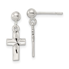 Sterling Silver Polished and Diamond-cut Cross Dangle Post Earrings