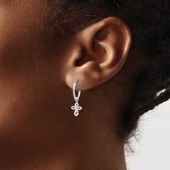Sterling Silver Polished CZ Cross Endless Hoop Earrings