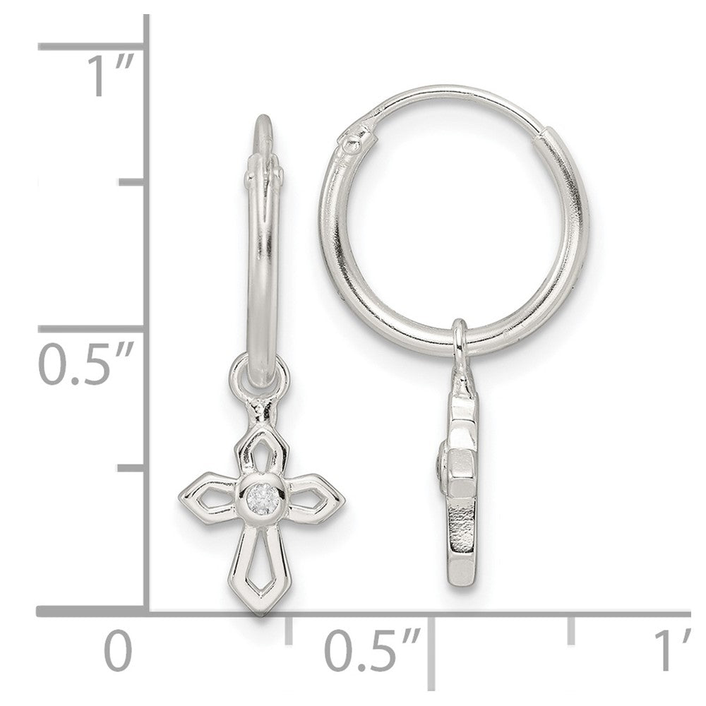 Sterling Silver Polished CZ Cross Endless Hoop Earrings