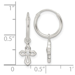 Sterling Silver Polished CZ Cross Endless Hoop Earrings