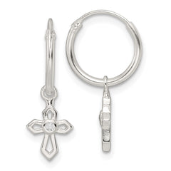Sterling Silver Polished CZ Cross Endless Hoop Earrings