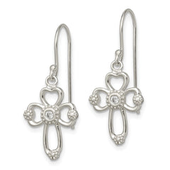 Sterling Silver CZ Cross Shepherd Hook Earrings
