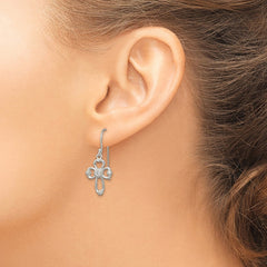 Sterling Silver CZ Cross Shepherd Hook Earrings