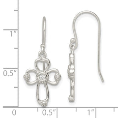 Sterling Silver CZ Cross Shepherd Hook Earrings