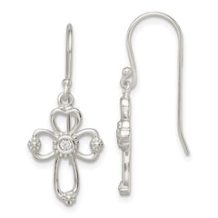 Sterling Silver CZ Cross Shepherd Hook Earrings
