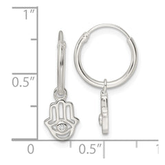 Sterling Silver Polished CZ Dangle Hamsa Endless Hoop Earrings