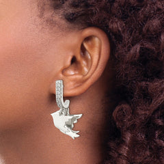 Sterling Silver 2 Birds CZ J-Hoop Post Earrings